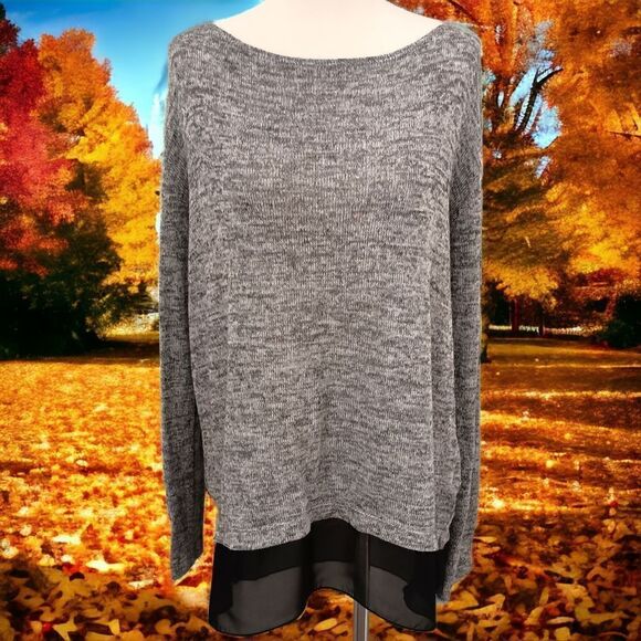 Kut From The Kloth Top S Knit Layered Textured Sweater Heathered Black Gray - Picture 1 of 14